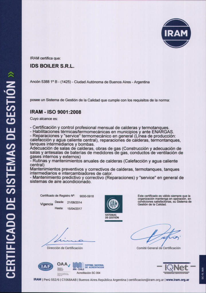 IDS BOILER - CERT. ISO 9001